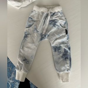 Little Bipsy white and blue marble joggers